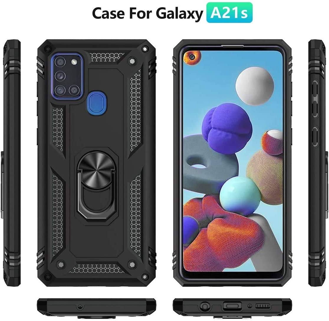 Protectores para celular  para Samsung  A21S Funda reforzada con anillo v2 Negro